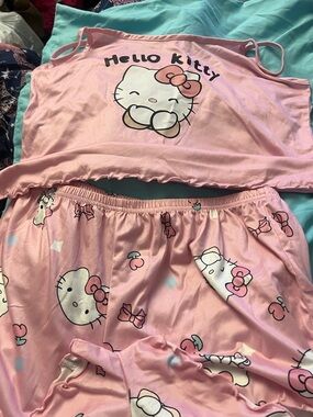 Hello Kitty Pink Two-Piece Satin-Style Pajama Set